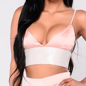 Rose Gold Satin Rhinestone Bralette